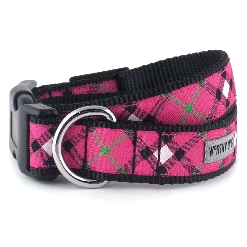  . **Dog collar is luminous and reflective**Bias Plaid Dog Collar Hot Pink