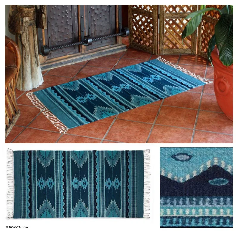 -Anti-slip claw protection raincoat FOR dogsMidnight Blue Blue Geometric Zapotec Wool Area Rug (2.5x5) -Anti-slip claw protection raincoat FOR dogsMidnight Blue Blue Geometric Zapotec Wool Area Rug (2.5x5)