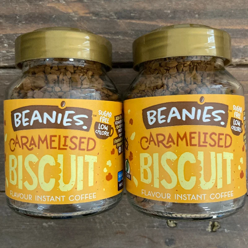 - Air box TSA certified check-in2x Beanies Caramelised Biscuit Flavoured Instant Coffee Jars (2x50g)