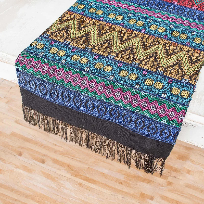 - Parrot climbing and standing wooden frameBright Night Handwoven Cotton Table Runner with Zigzag Patterns - Parrot climbing and standing wooden frameBright Night Handwoven Cotton Table Runner with Zigzag Patterns