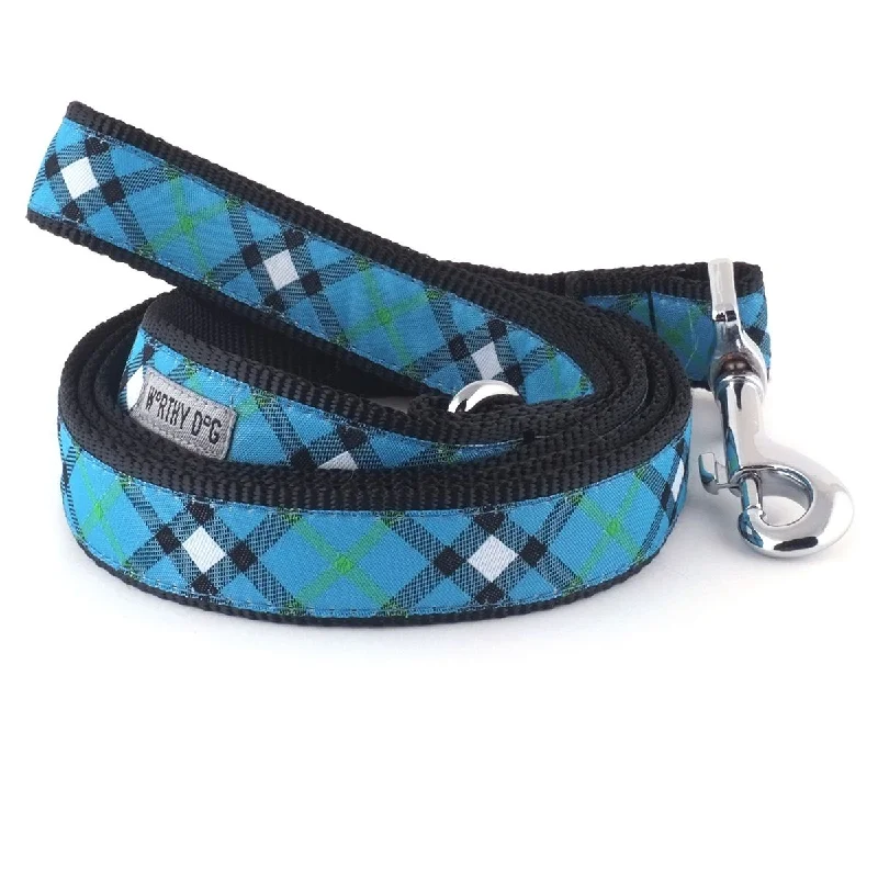  . **Dog snack bag is portable**Bias Plaid Dog Leash Blue