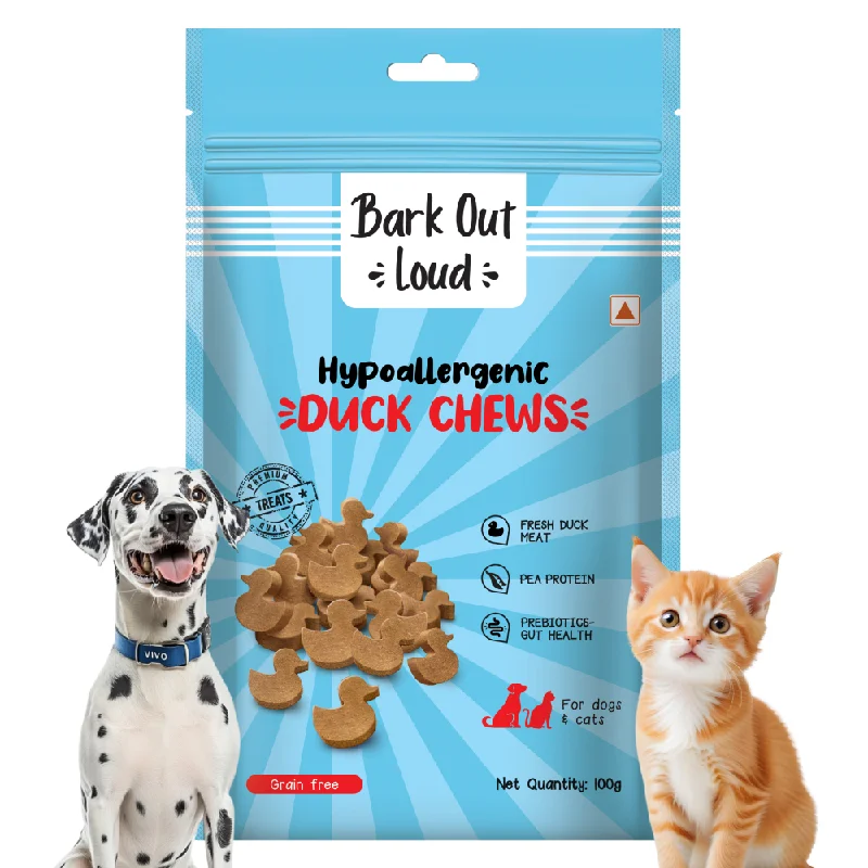 - Pet tear stain cleaning wipesBark Out Loud Hypoallergenic Duck Meat Treats for Cats and Dogs