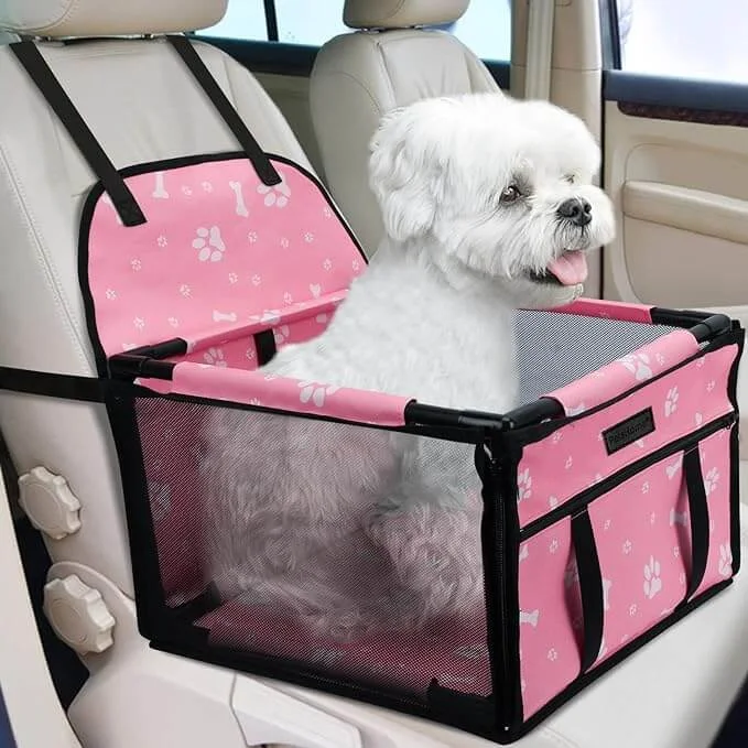 - Pet stroller can be taken on the planeKUTKUT Dog Cats Car Seat Foldable Dog Car Booster Seat Upgrade Puppy Pet Seat Waterproof Breathable Oxford Travel Bag with 12PVC Tubes for Small Dogs, Cats Puppies Paws-Pattern (Pink)…
