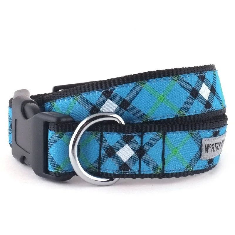  . **Dog paw cream is winter**Bias Plaid Dog Collar Blue