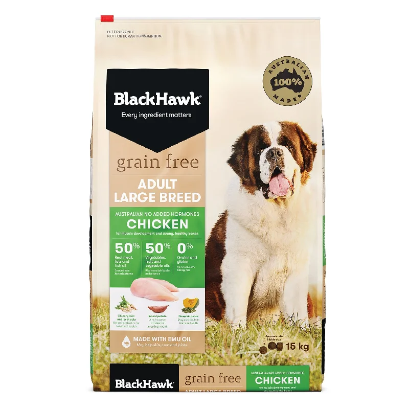 - Dog food recommendations for multi-dog householdsBlack Hawk Grain Free Large Breed Chicken Adult Dry Dog Food 15kg