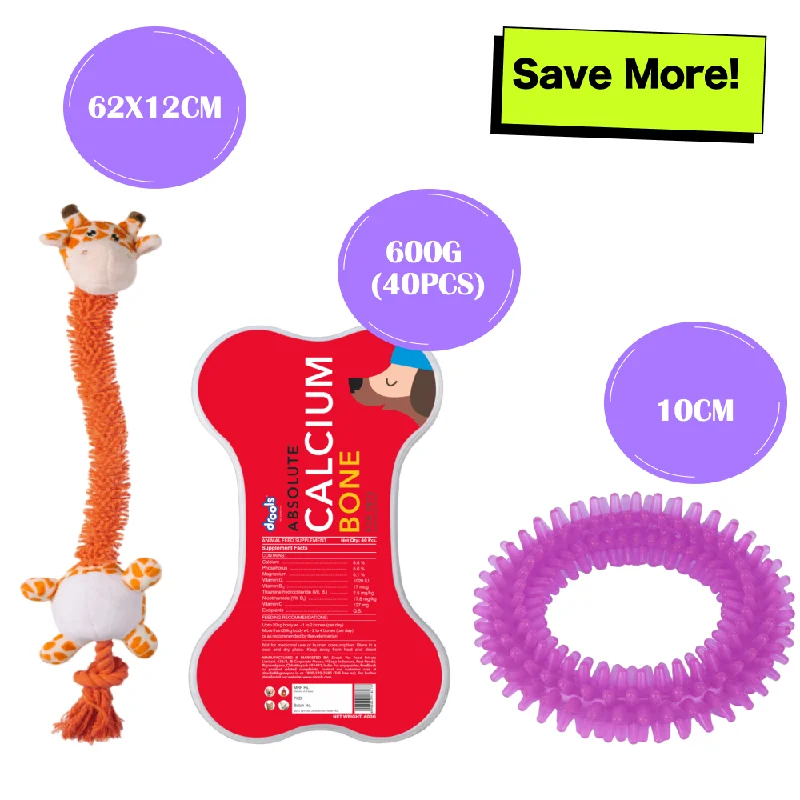 - Foldable and portable cat bagDrools Absolute Calcium Bones Treats, Basil Purple Teething Ring, & Barkbutler Garry the Giraffe Orange Plush Toy Combo for Dogs