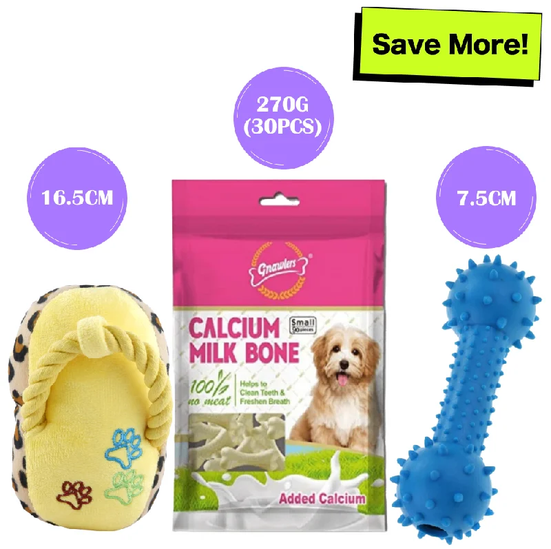 - Dog anti-slip matPet Vogue Bone Shaped Rubber Chew Toy, Sandal Shaped Yellow Plush Toy & Gnawlers Calcium Milk Bone Dog Treats Combo for Dogs