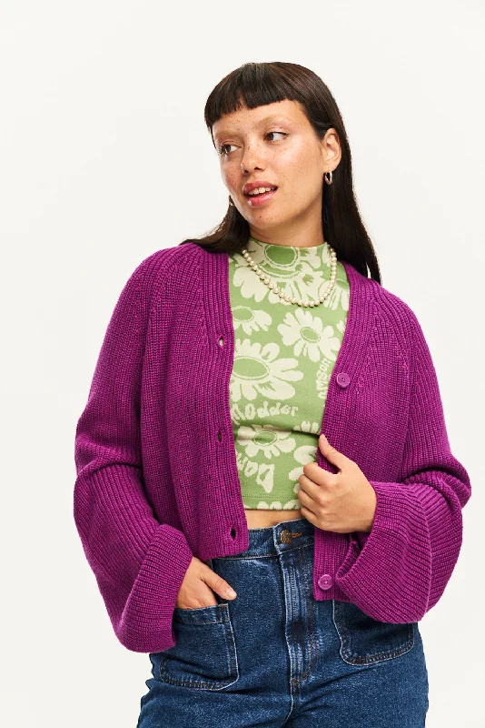 Robyn - V-Neck Cotton Cardigan in Hollyhock Purple