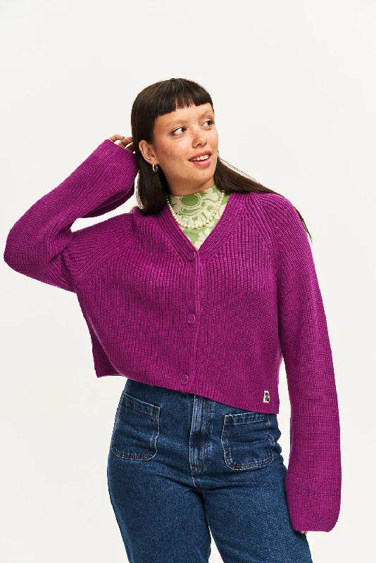 Robyn - V-Neck Cotton Cardigan in Hollyhock Purple