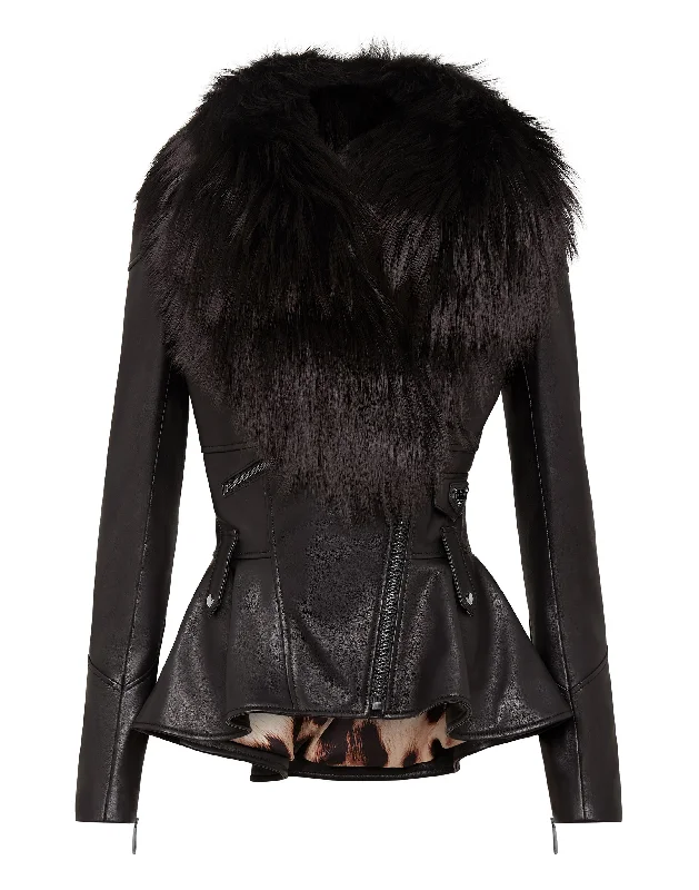 Leather Biker Fur Collar Iconic Plein