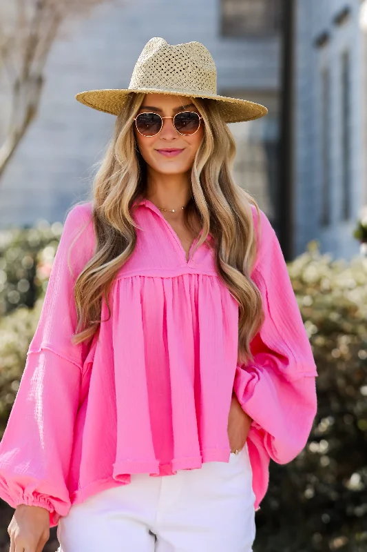 FINAL SALE - Abundant Radiance Pink Linen Babydoll Blouse