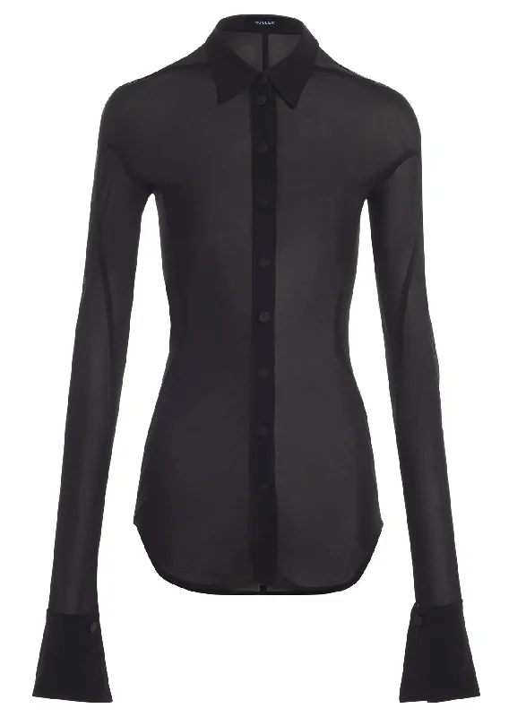 black long-sleeved sheer jersey shirt