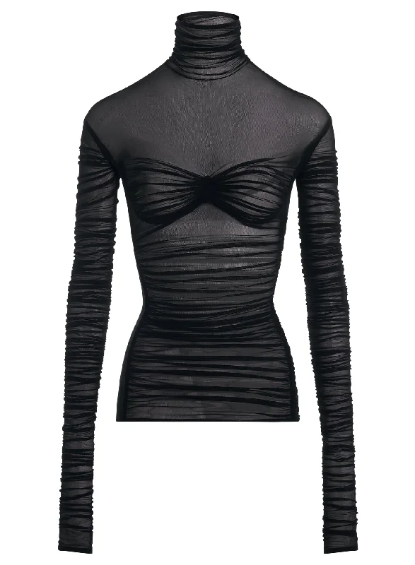 black ruched mesh top