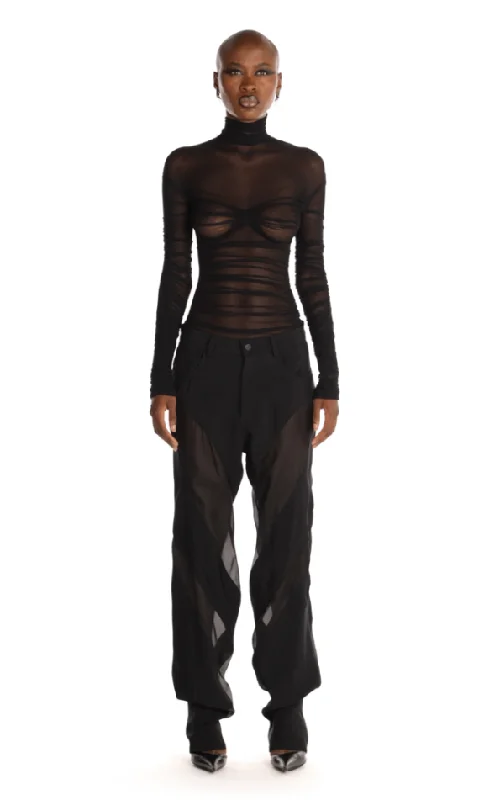 black ruched mesh top