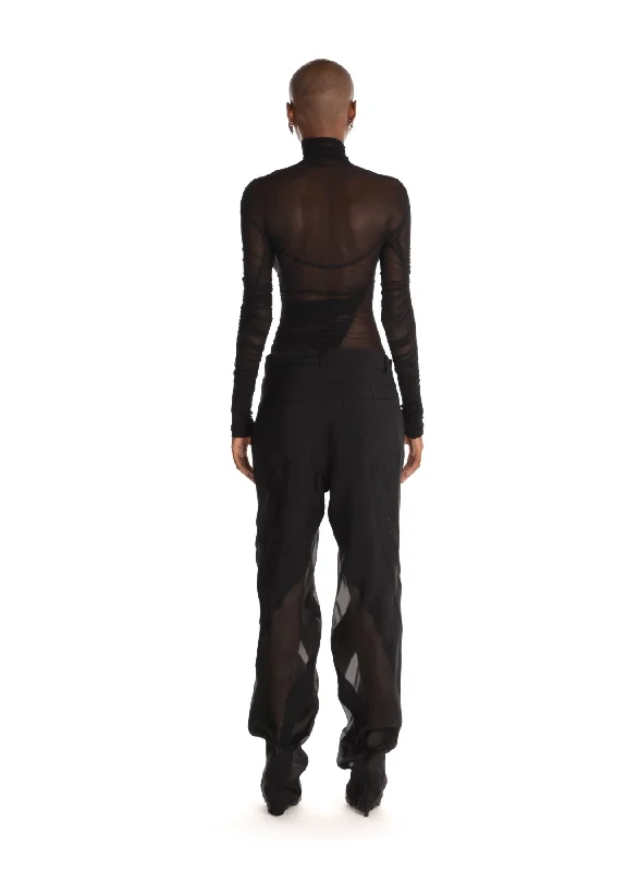 black ruched mesh top