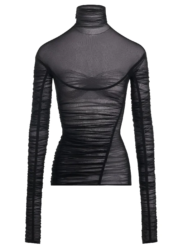 black ruched mesh top