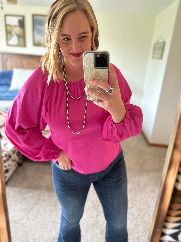 Fuchsia Satin Bubble Sleeve Top