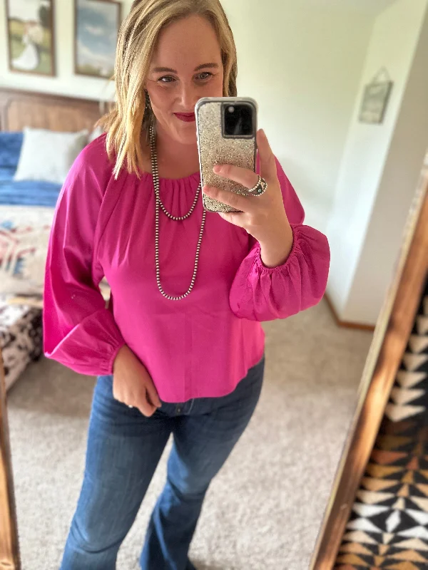 Fuchsia Satin Bubble Sleeve Top