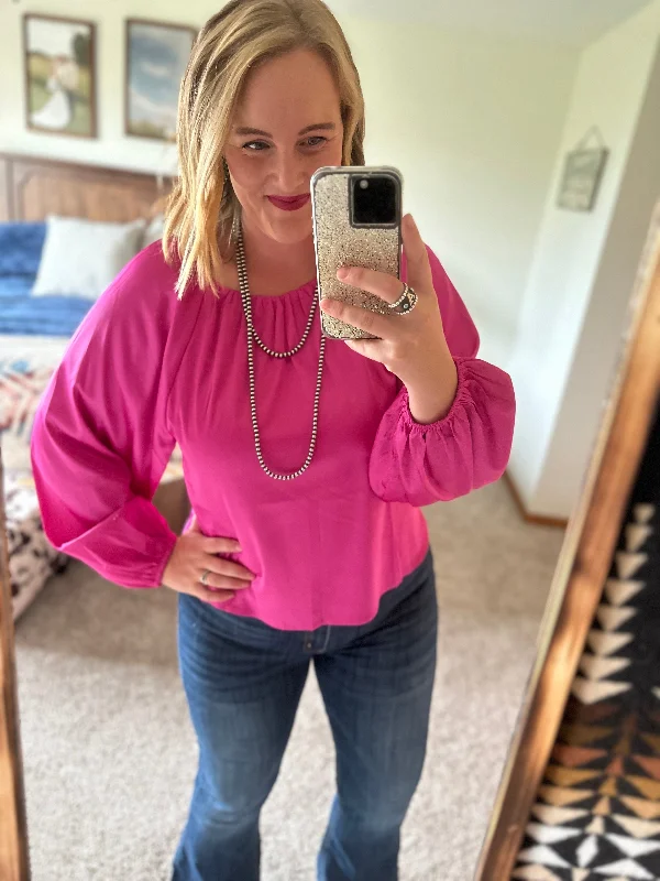 Fuchsia Satin Bubble Sleeve Top