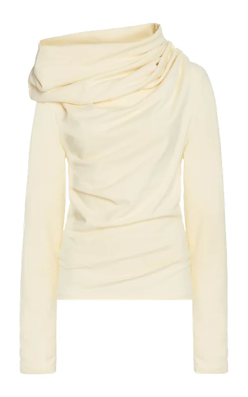 Jersey Cowl Neck Top Ivory