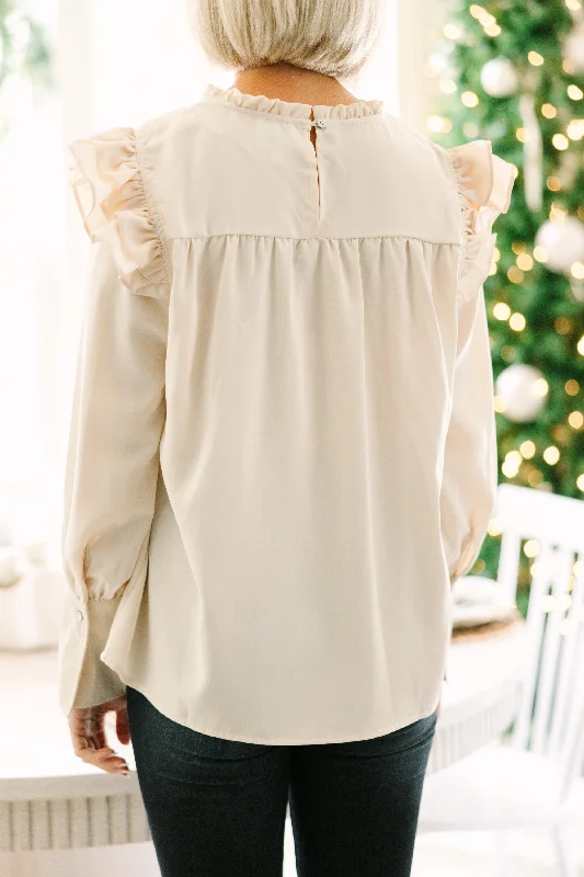 Save Your Applause Natural White Ruffled Blouse