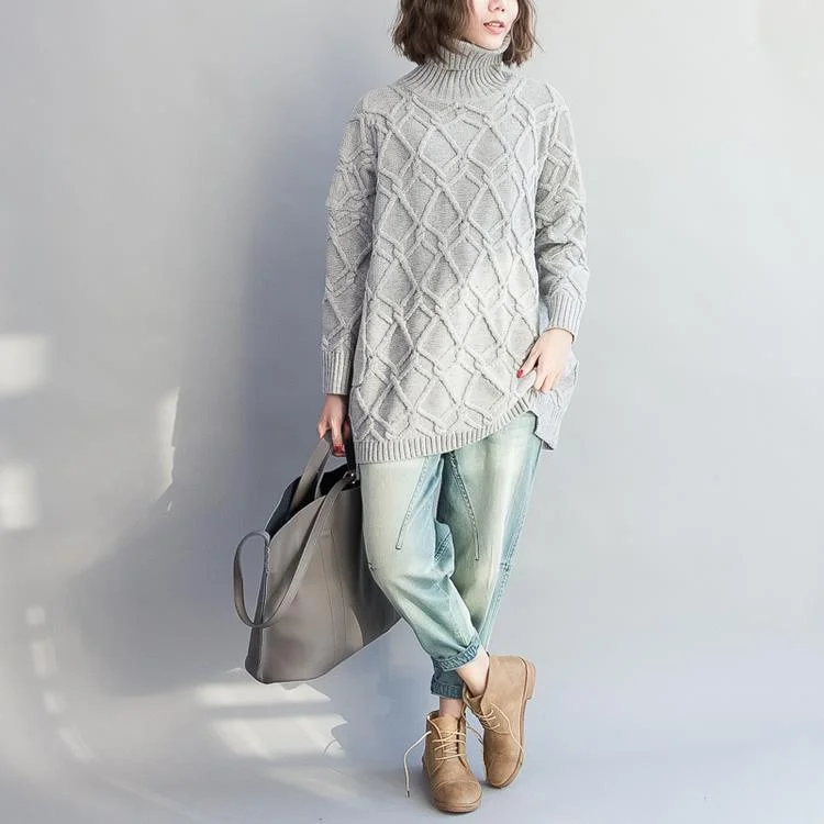 2017 warm light gray cotton sweater plus size cozy batwing knit tops