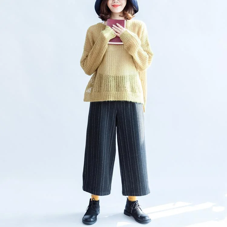 autumn 2017 yellow green fashion cotton sweater oversize side open cable knit  sweaters