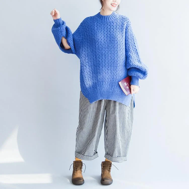 blue stylish casual cotton knit tops oversize warm sweater