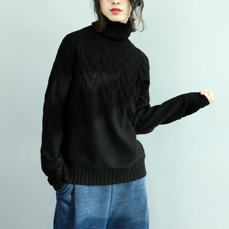 chunky black  knit tops casual high neck  sweaters 2018 cable fall blouse