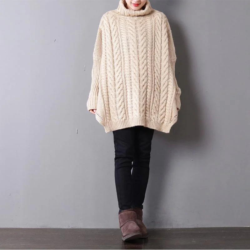 women beige cozy sweater plus size high neck side open sweaters