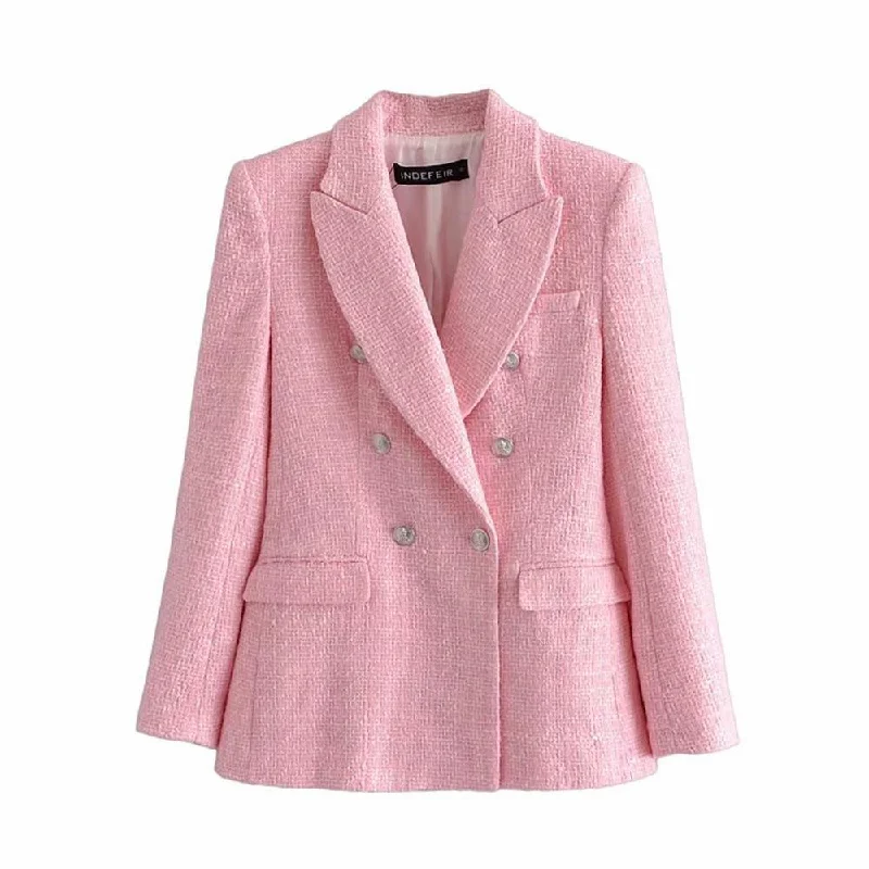 Pink Tweed Blazer Women - Formal-Business - Plain-Solid