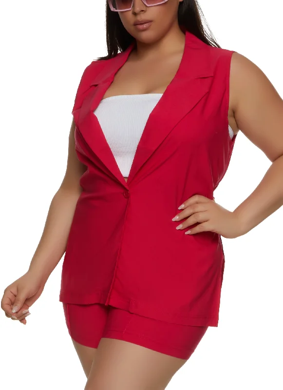 Plus Size Collared Blazer Vest