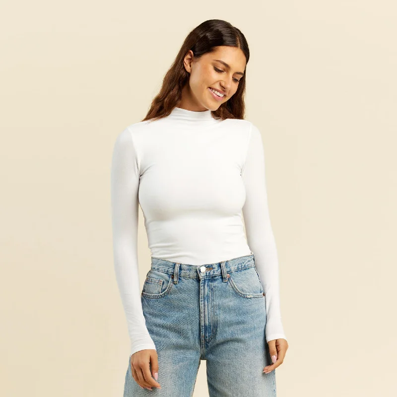 Cotton Mock Neck Shirt | White